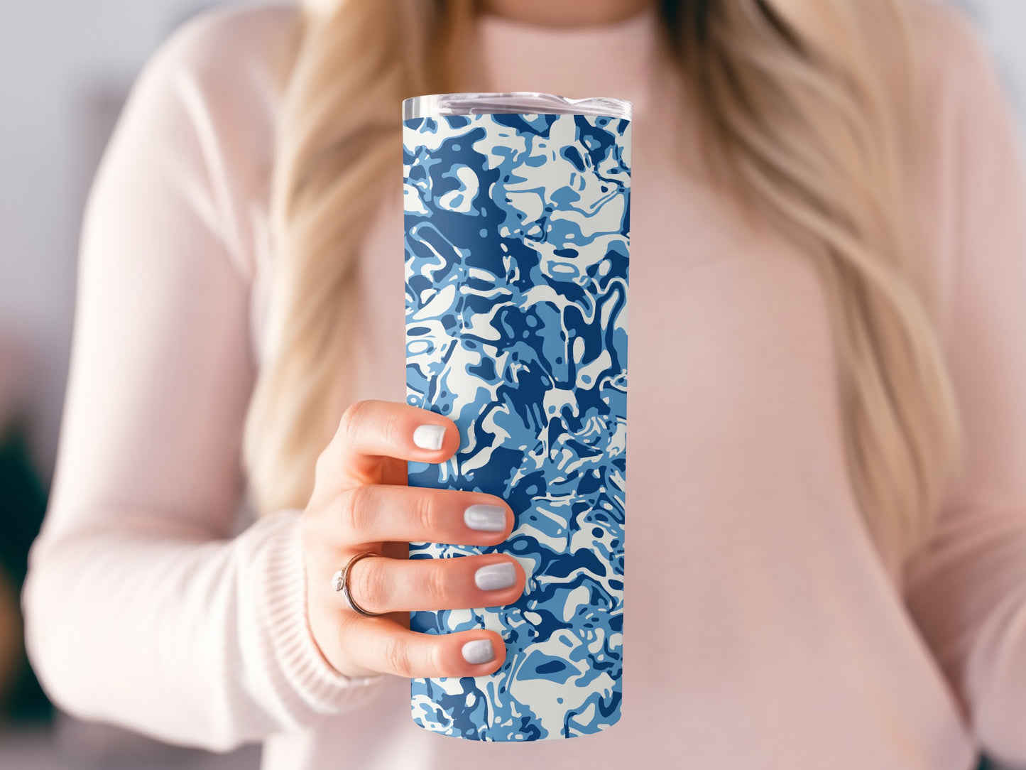 Blue Abstract Tumbler with Marble Pattern Design