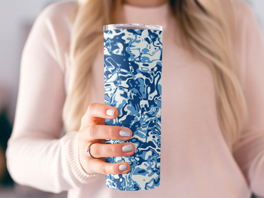 Blue Abstract Tumbler with Marble Pattern Design