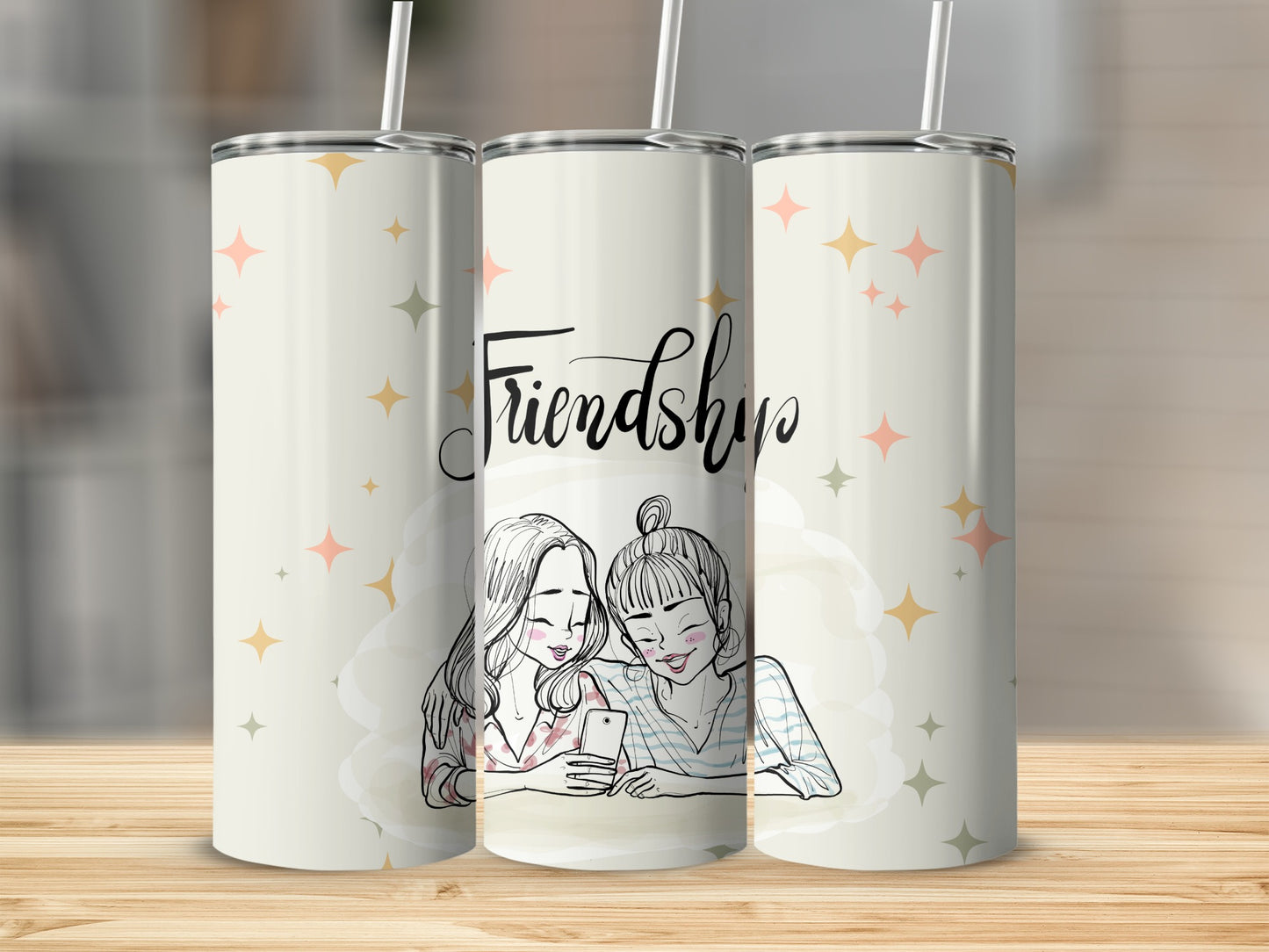 Cute Friendship Design Tumblers with Drawn Characters