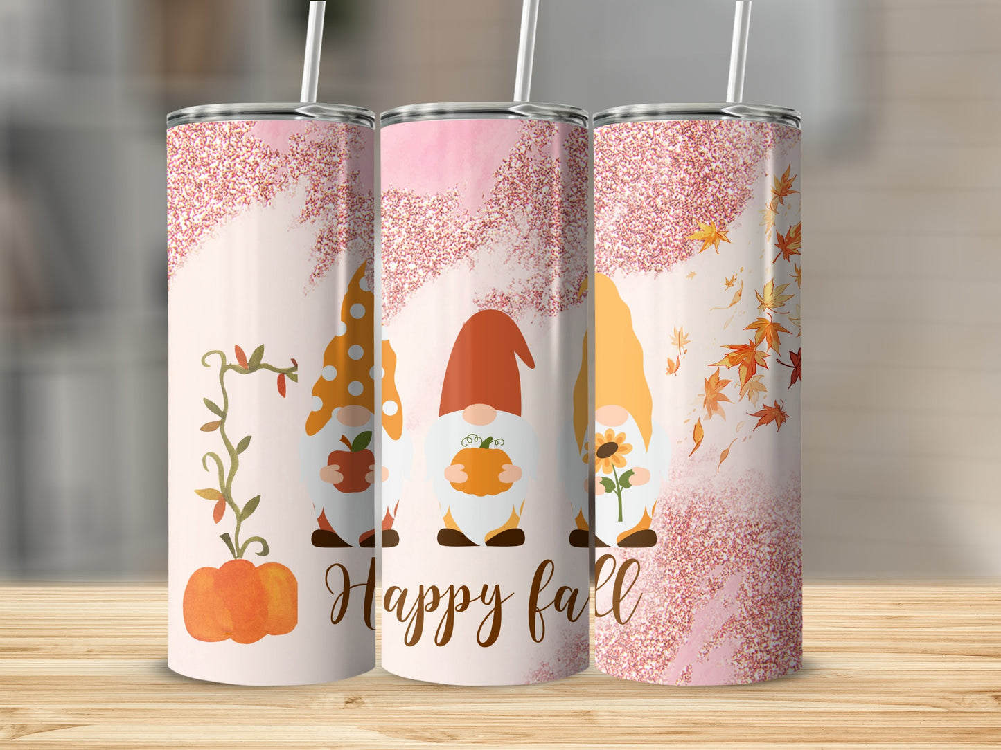 Cute Autumn Gnomes Design Happy Fall Tumbler Set