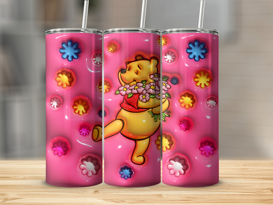 Cute Bear with Flowers Pink Tumbler Product