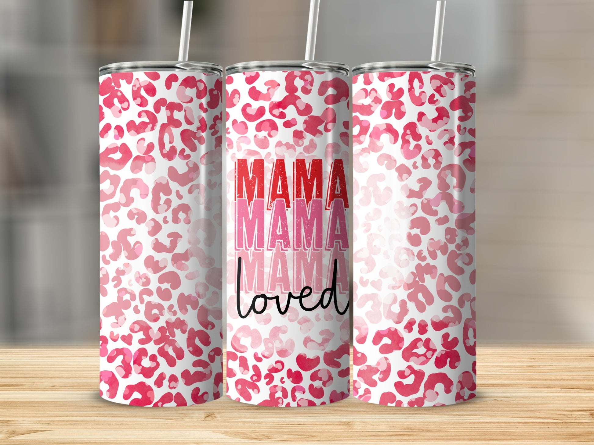 MAMA Loved Pink Leopard Print Design Tumbler Product