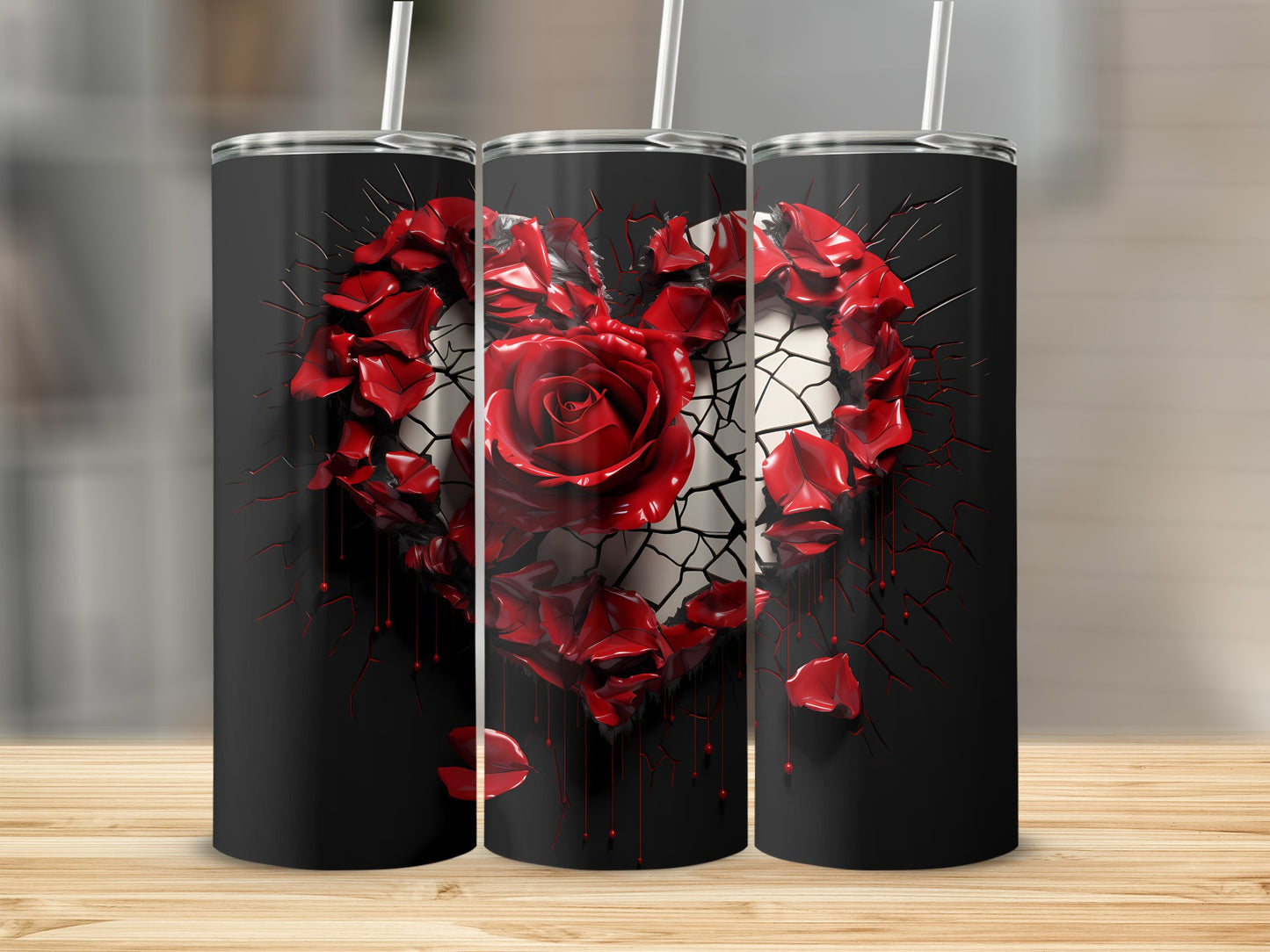 Gothic Heart Red Rose Design Tumbler for Lovers