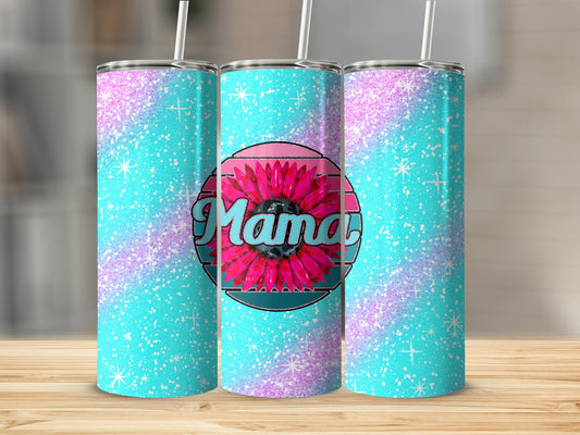 Colorful Glitter Tumbler with Mama Floral Design