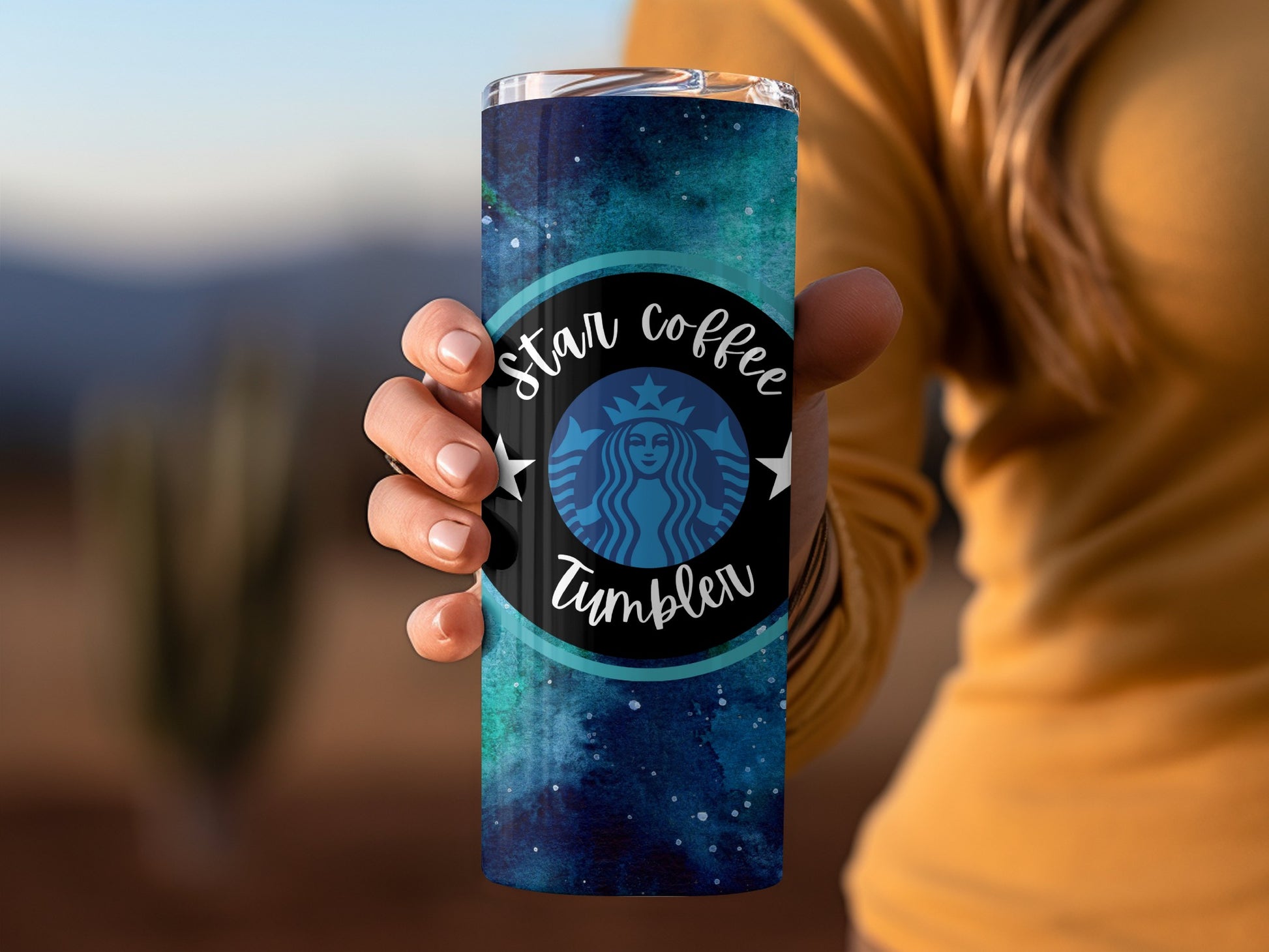 Star Coffee Tumbler with Stylish Blue Galaxy Design