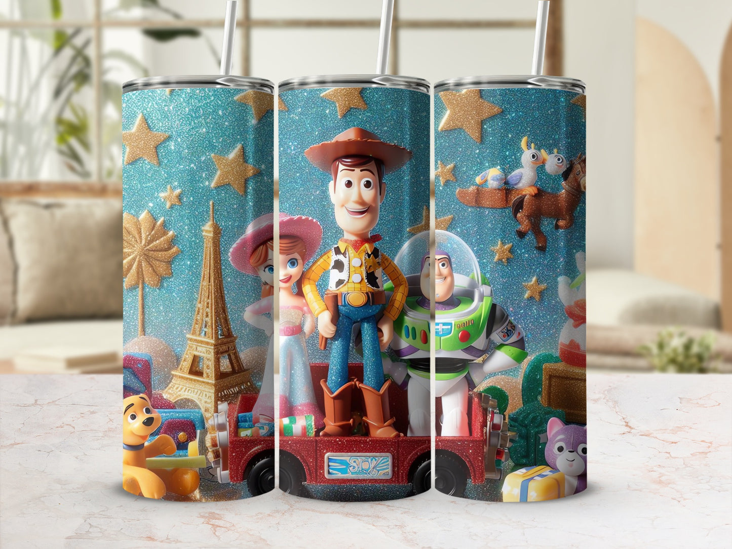 Toy Story Characters Glitter Design Tumbler Cup