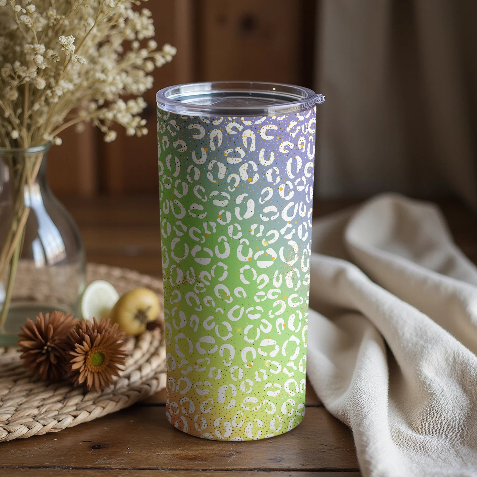 Gradient Leopard Print Tumbler with Lid for Beverages