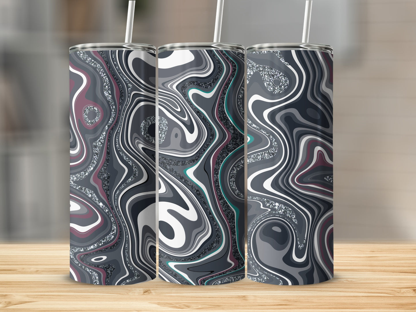 Abstract Geometric Pattern Stainless Steel Tumbler