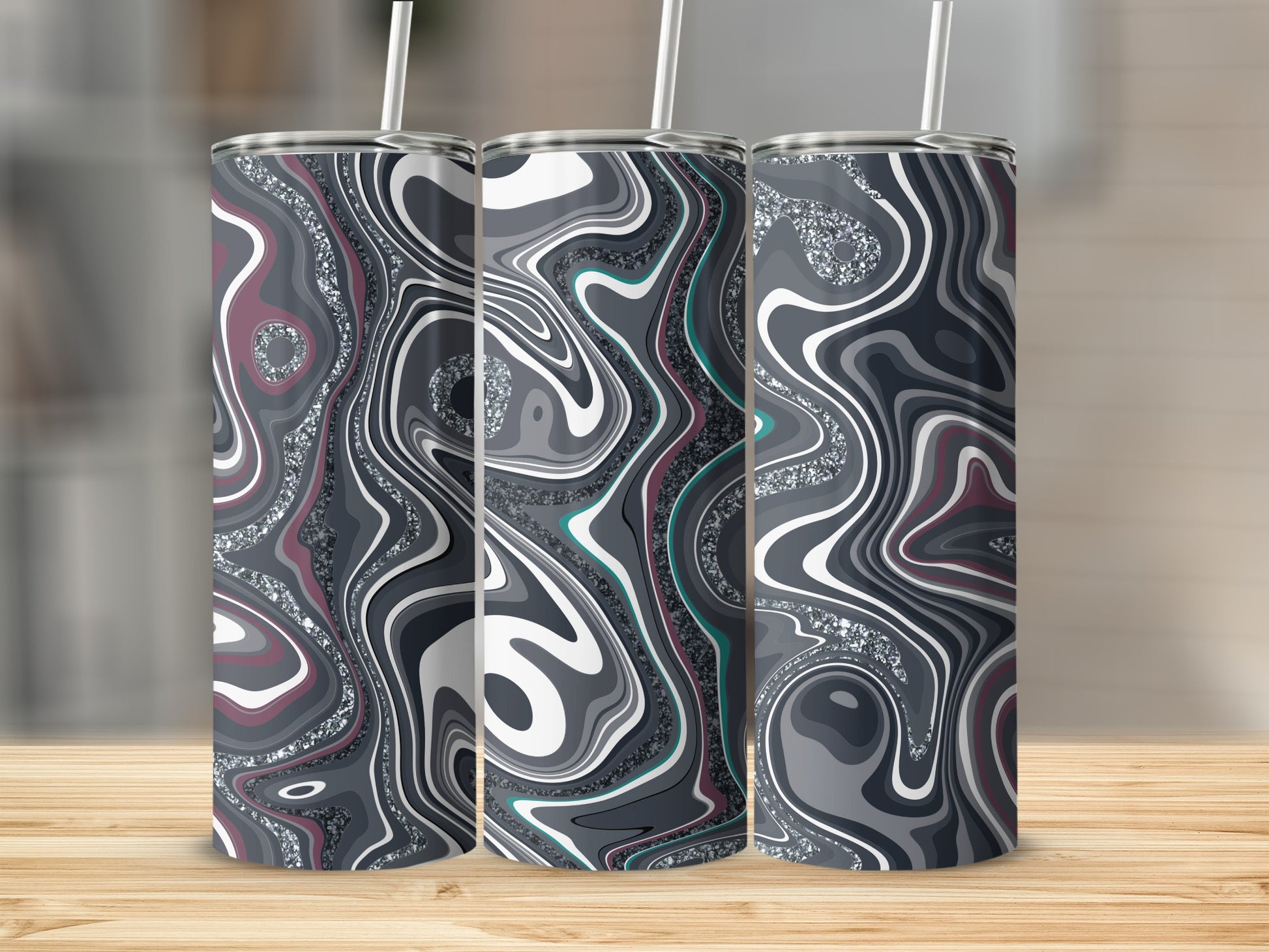 Abstract Geometric Pattern Stainless Steel Tumbler