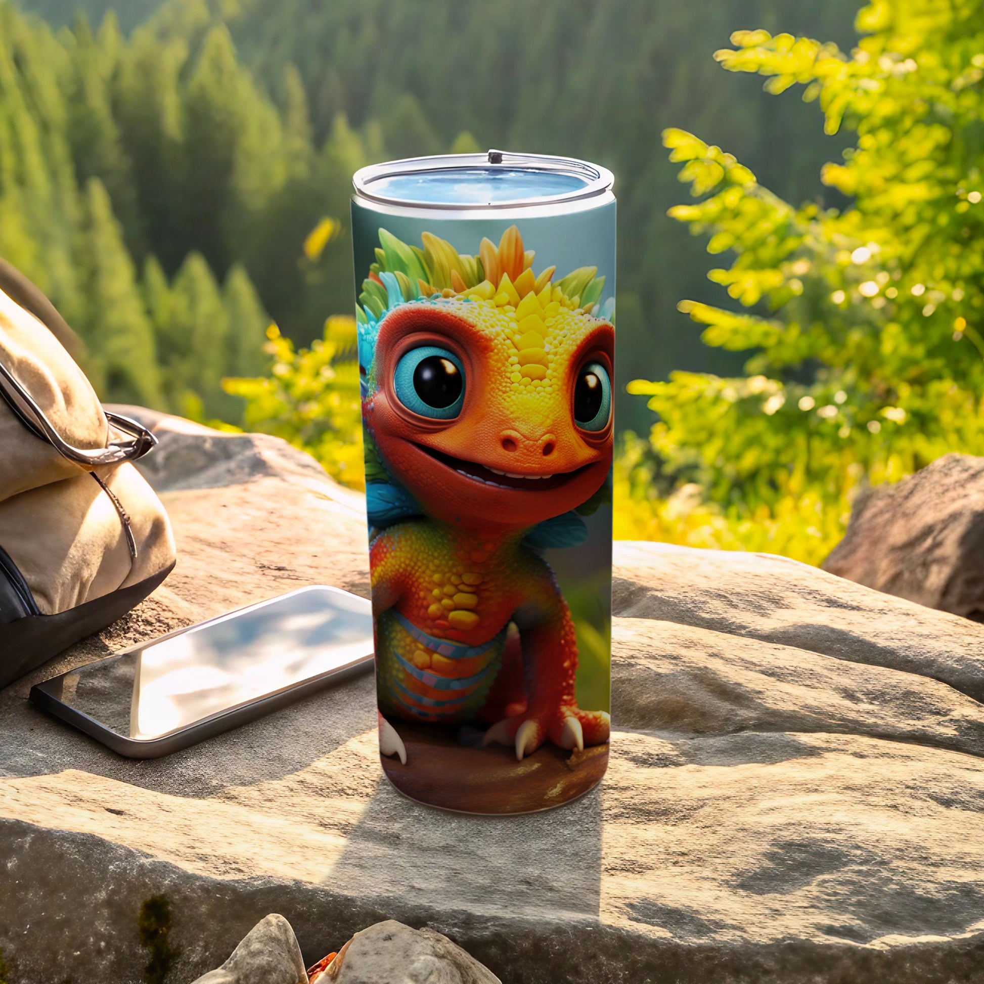 Cute Colorful Cartoon Lizard Design on Travel Tumbler