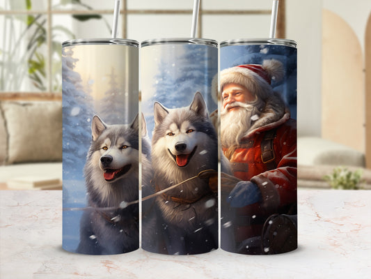 Festive Winter Santa and Husky Tumbler Product
