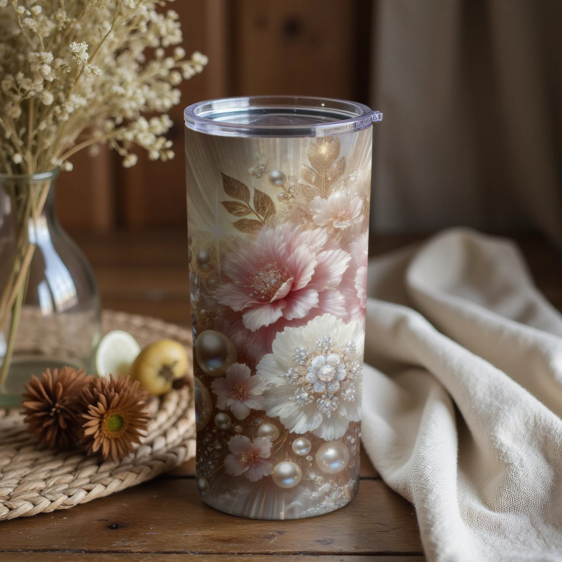Elegant Floral Pattern Insulated Beverage Container