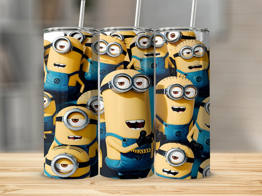 Minions in blue overalls and goggles, viewed from the chest up, arranged in a grid pattern.
