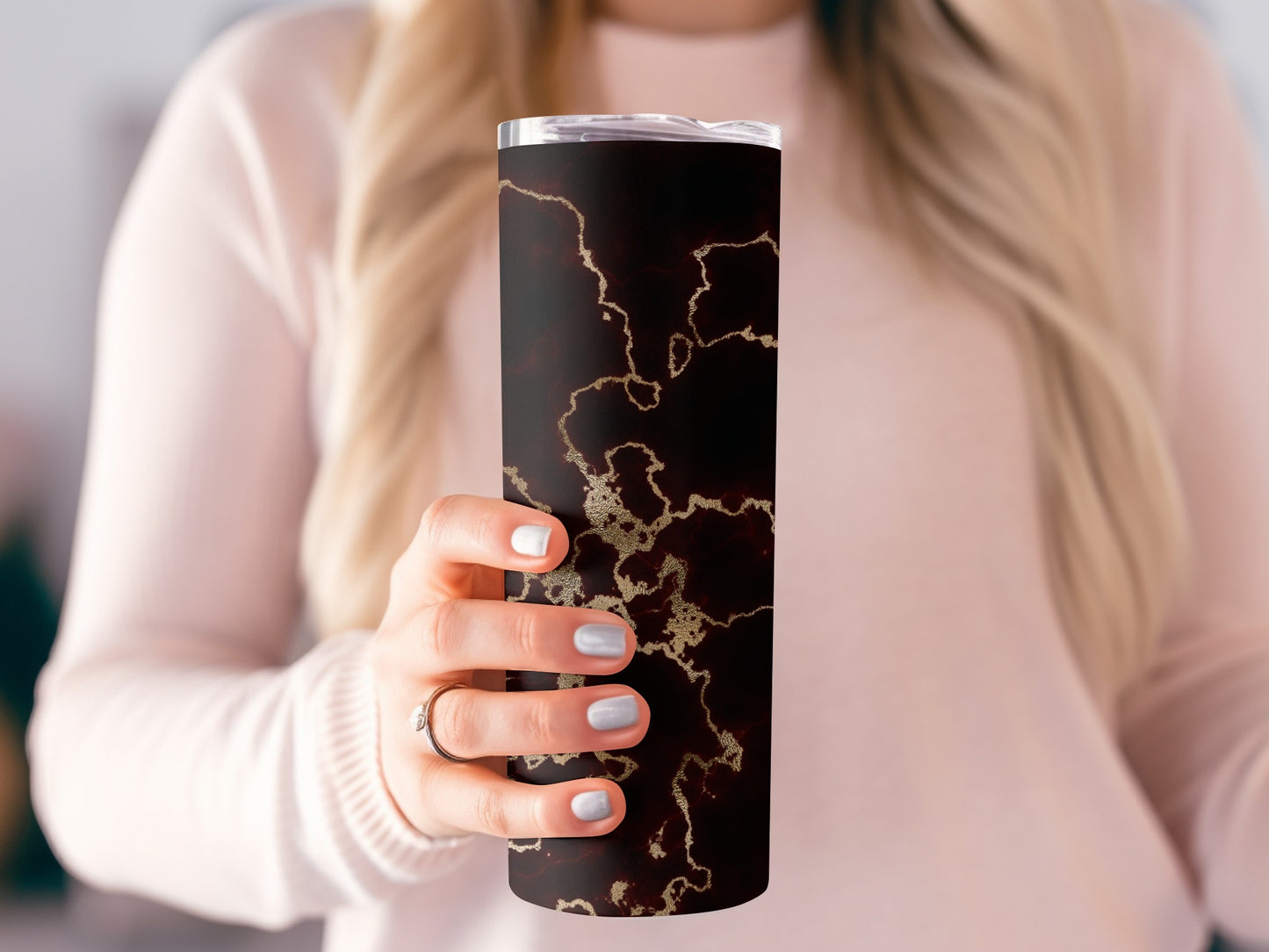 Dark Maroon and Gold Veins Abstract Art Design Tumblers
