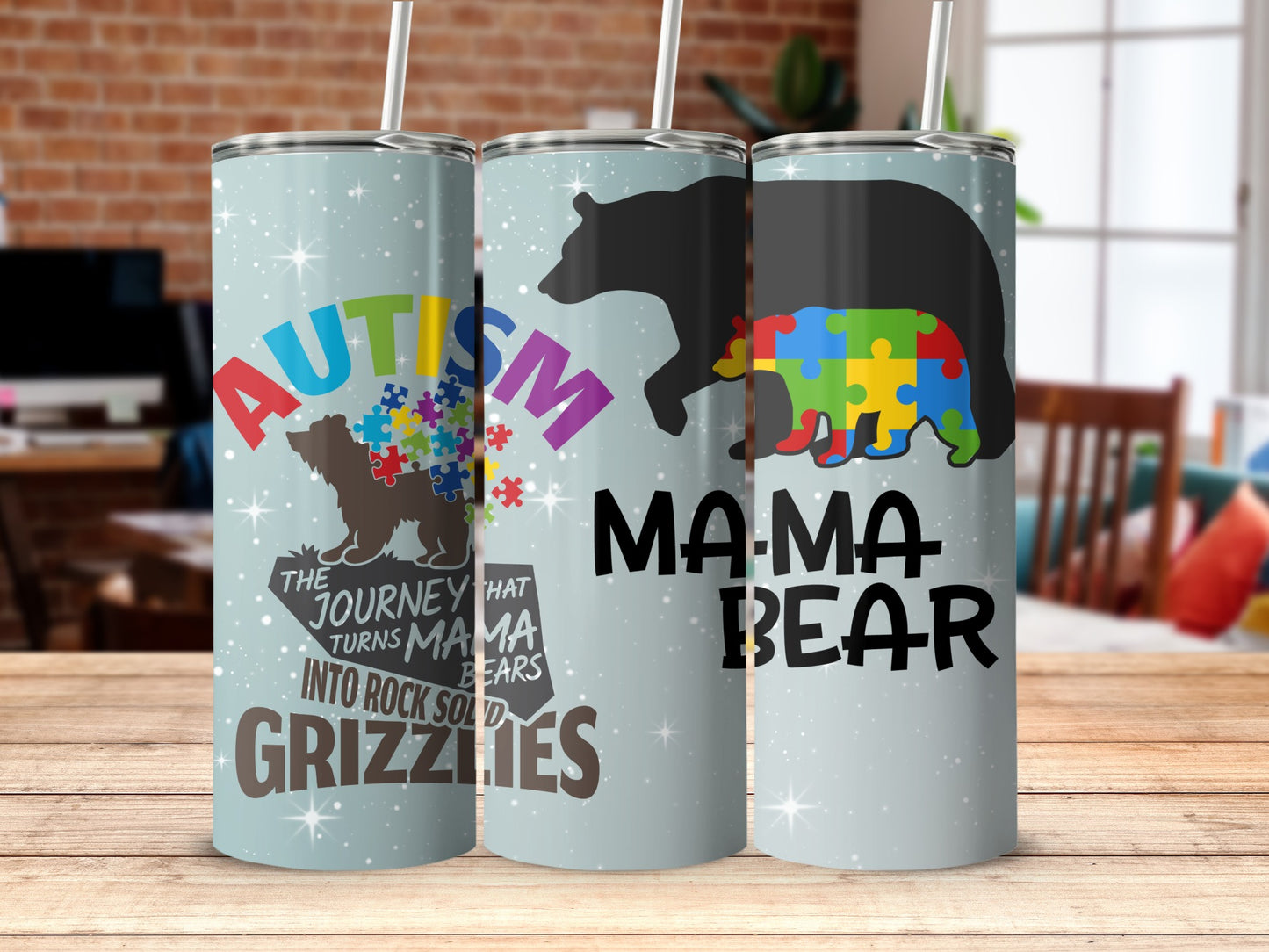 Autism Awareness Mama Bear Tumbler for Moms
