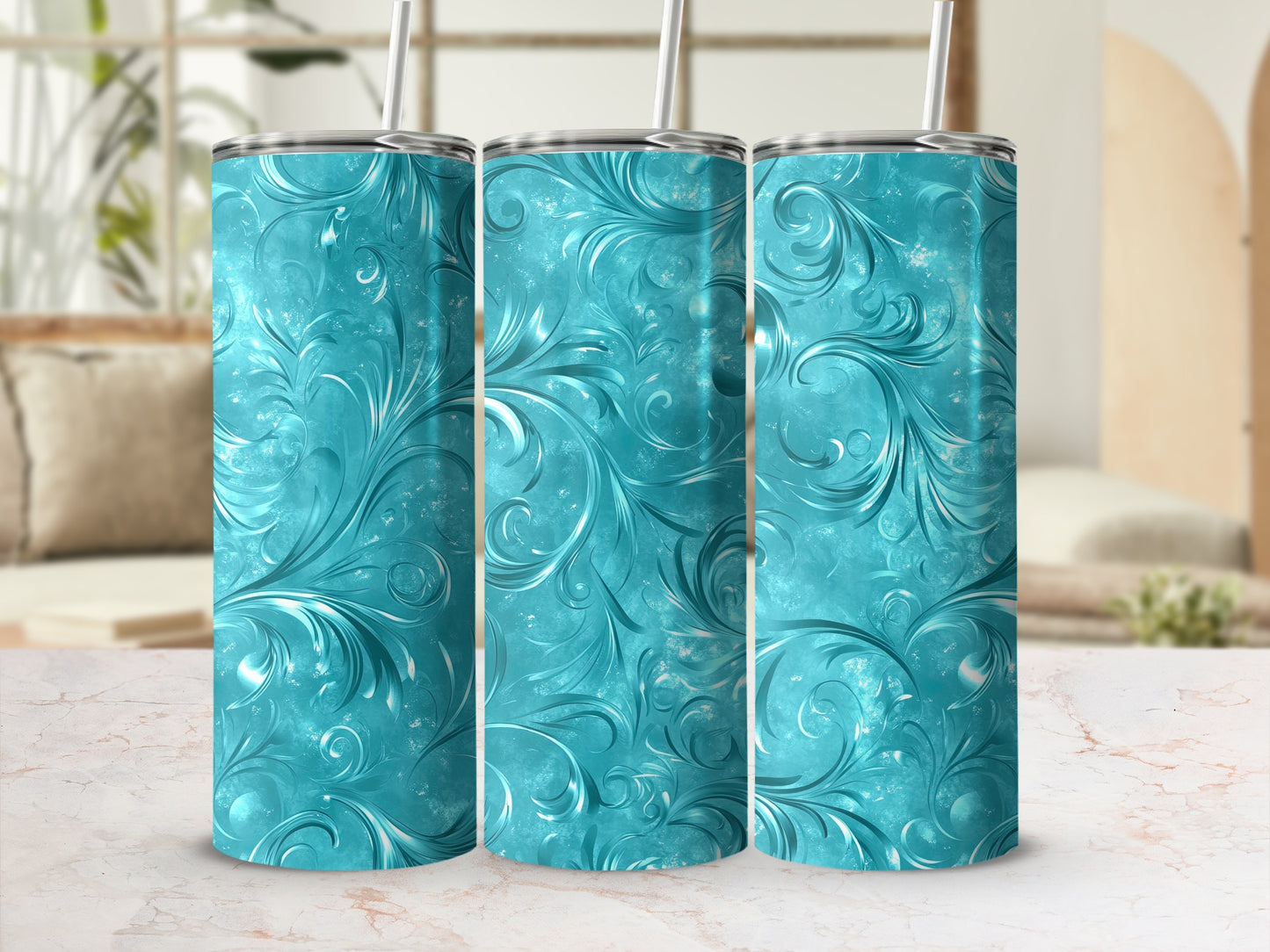 Turquoise Artistic Flourish Design Swirls Style Tumblers