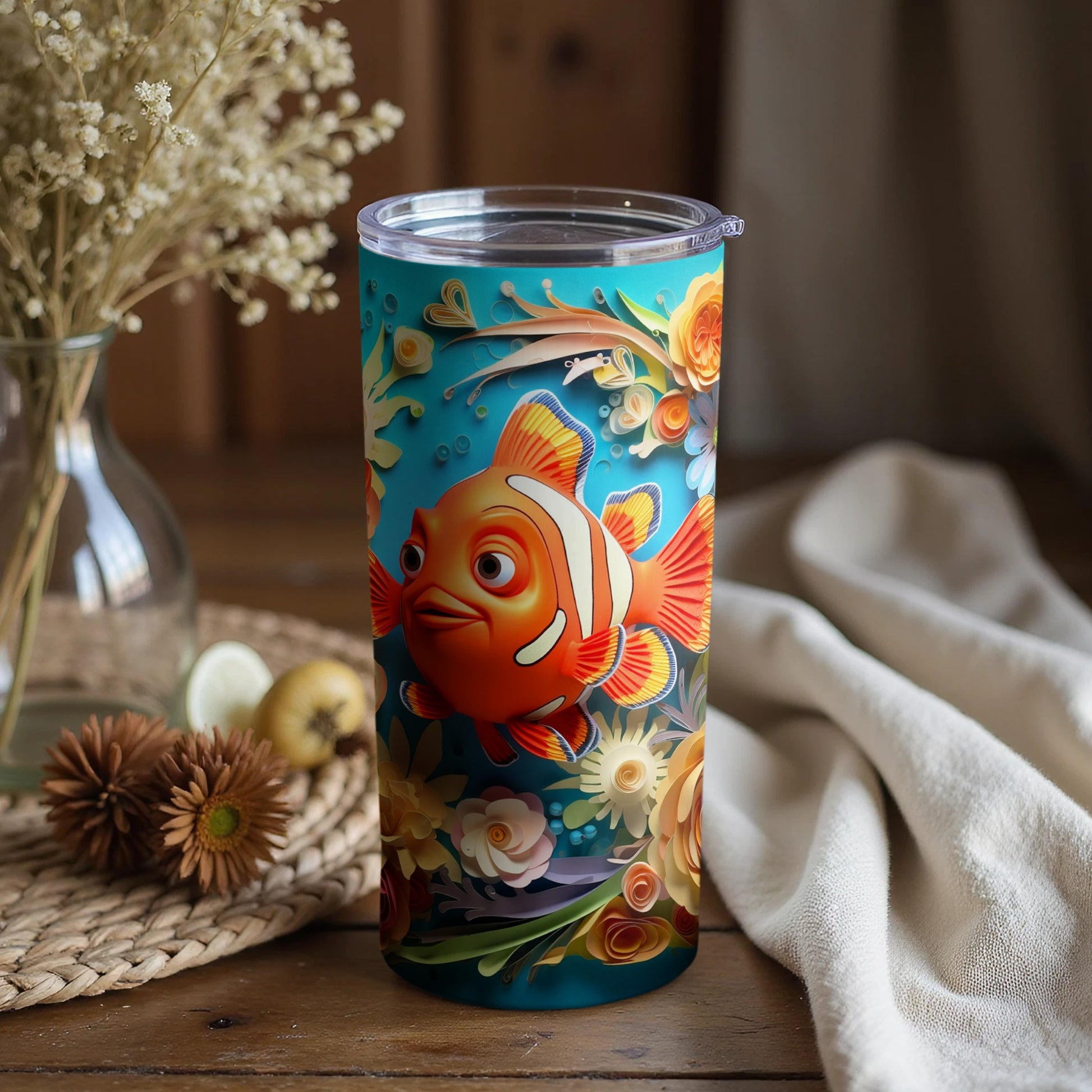 Colorful Tropical Fish Themed Tumbler for Beverage Enthusiasts
