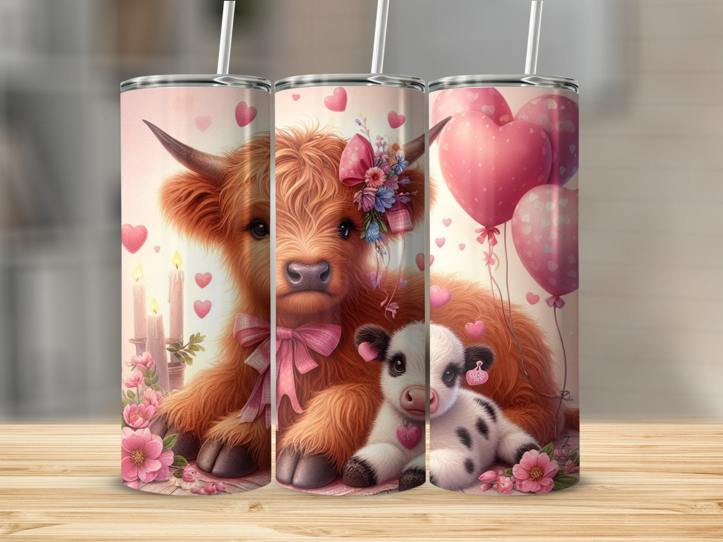 Adorable Highland Cow and Piglet Hearts Tumbler