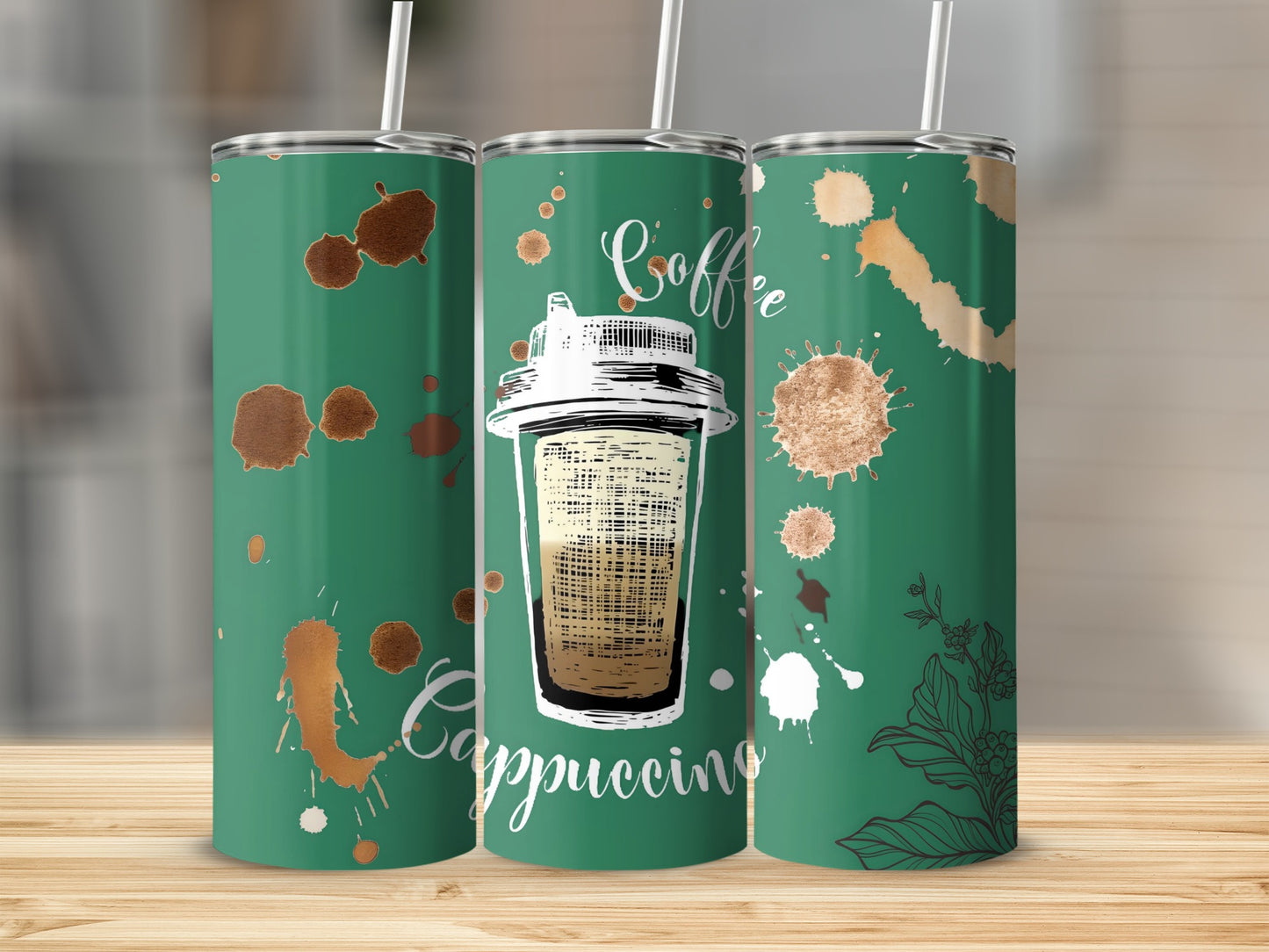 Coffee Cappuccino Design Green Tumbler Cup product