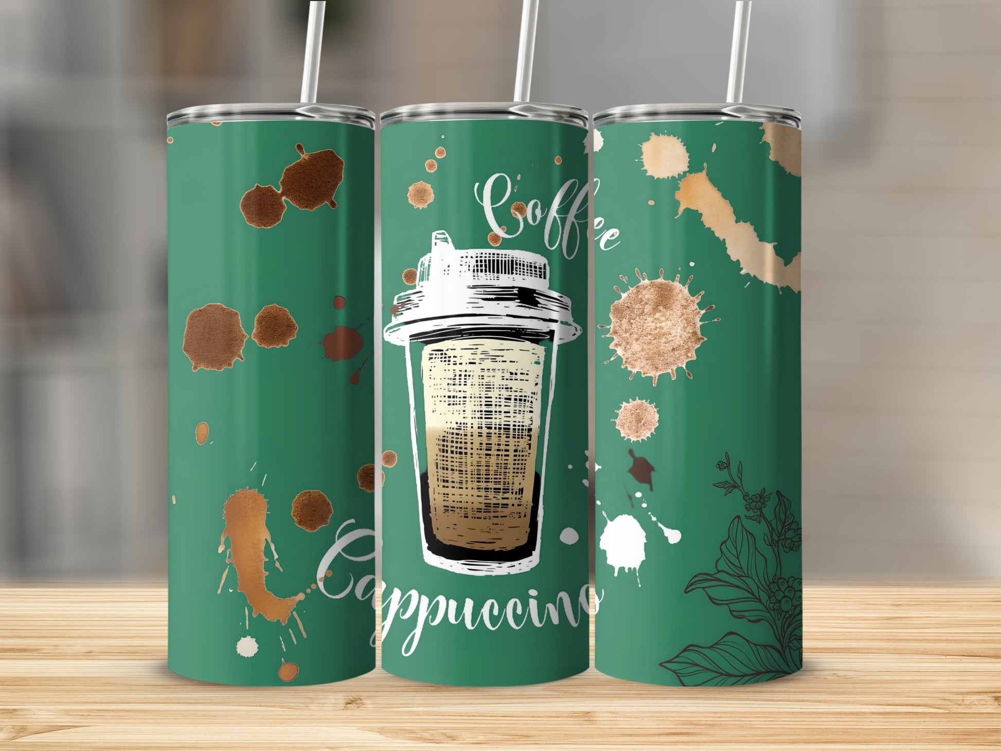 Coffee Cappuccino Design Green Tumbler Cup product