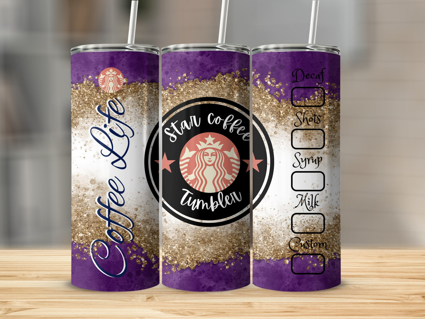 Star Coffee Tumbler with Glittery Design