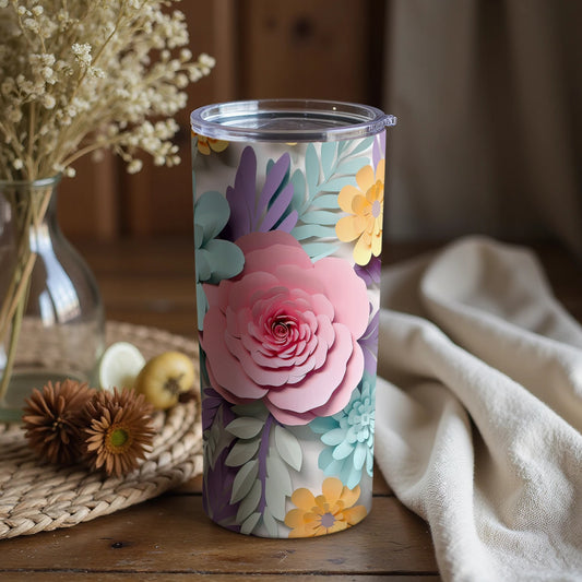 Floral Pattern Tumbler with Colorful Blossoms Design