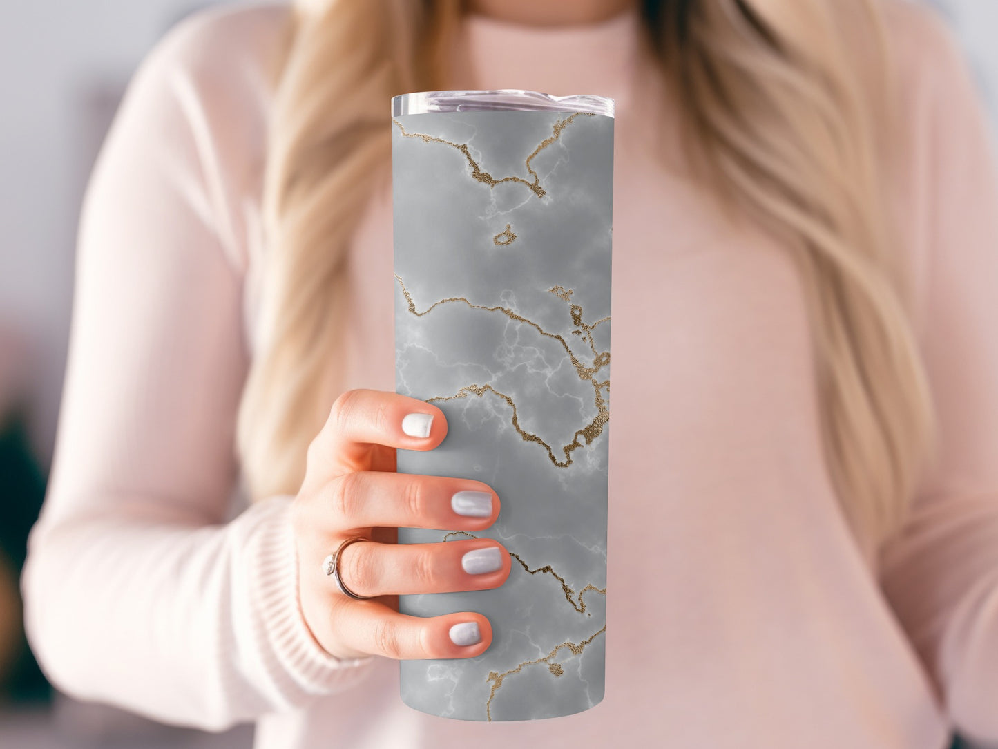 Gray Marble Pattern Gold Veins Texture Design Tumblers