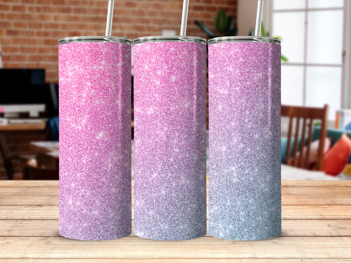 Glittery Gradient Tumbler with Lid and Straw