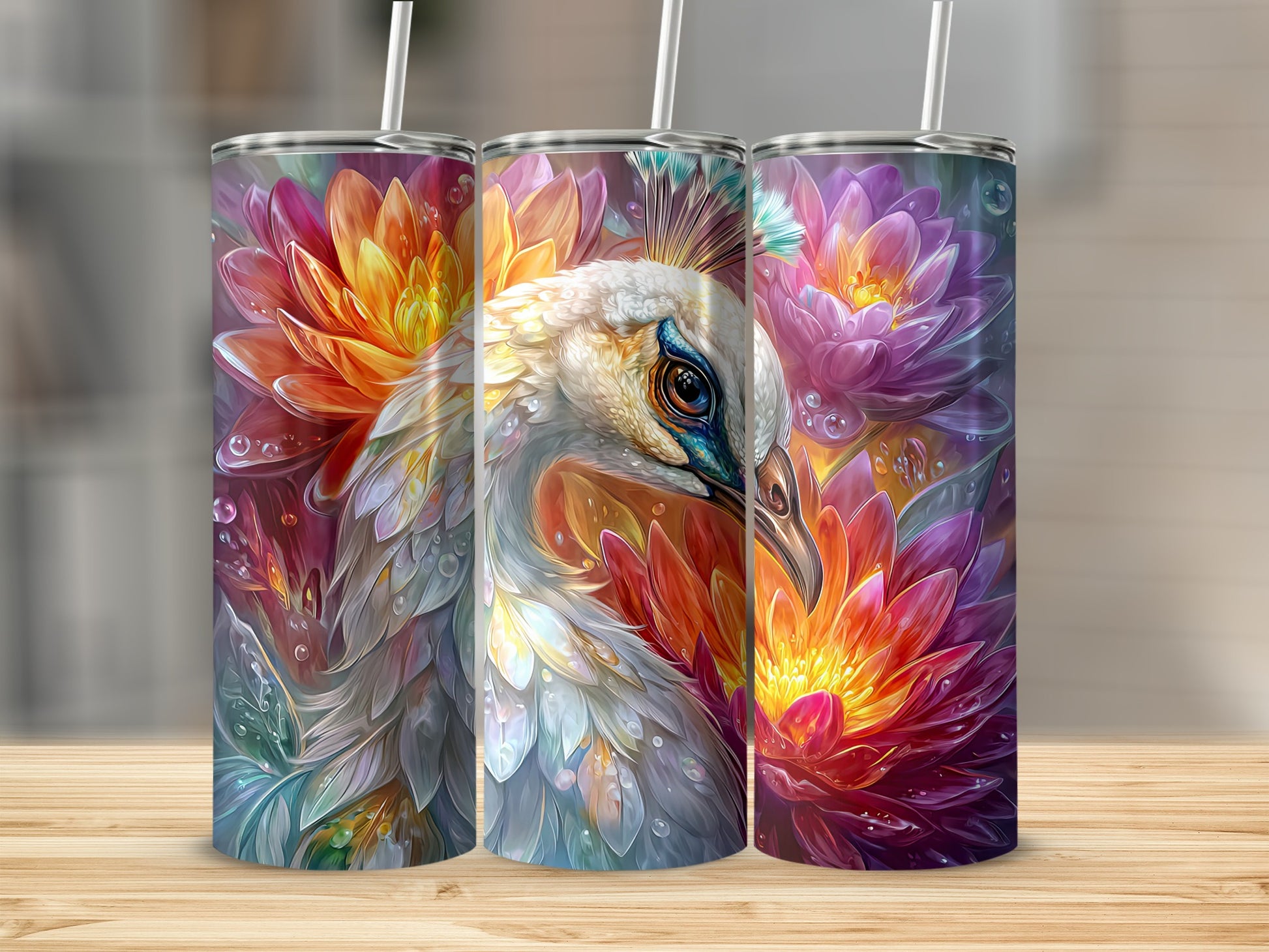 Colorful Floral Peacock Pattern Tumbler Product