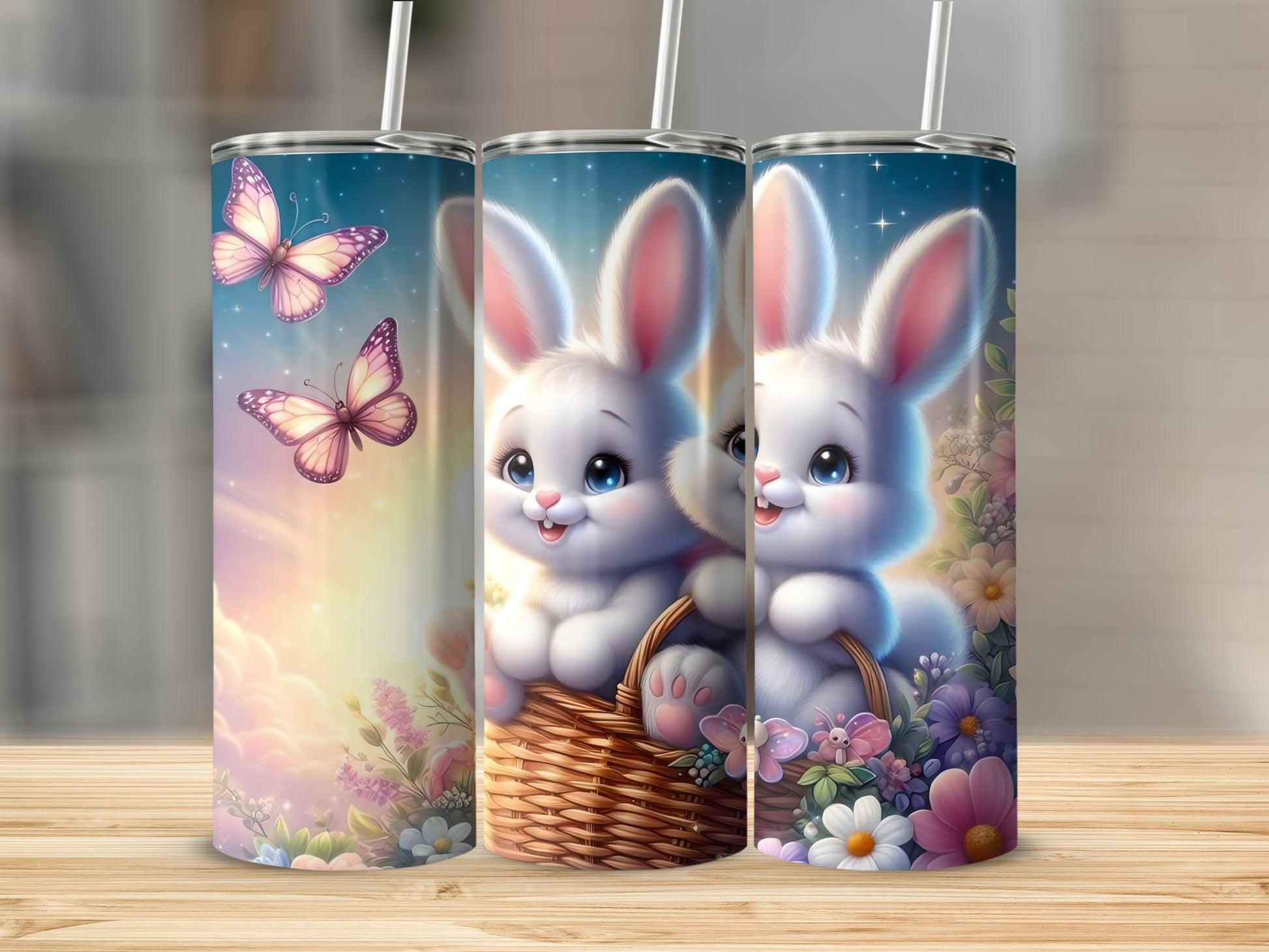 Cute Bunny and Butterflies Tumbler Drinkware