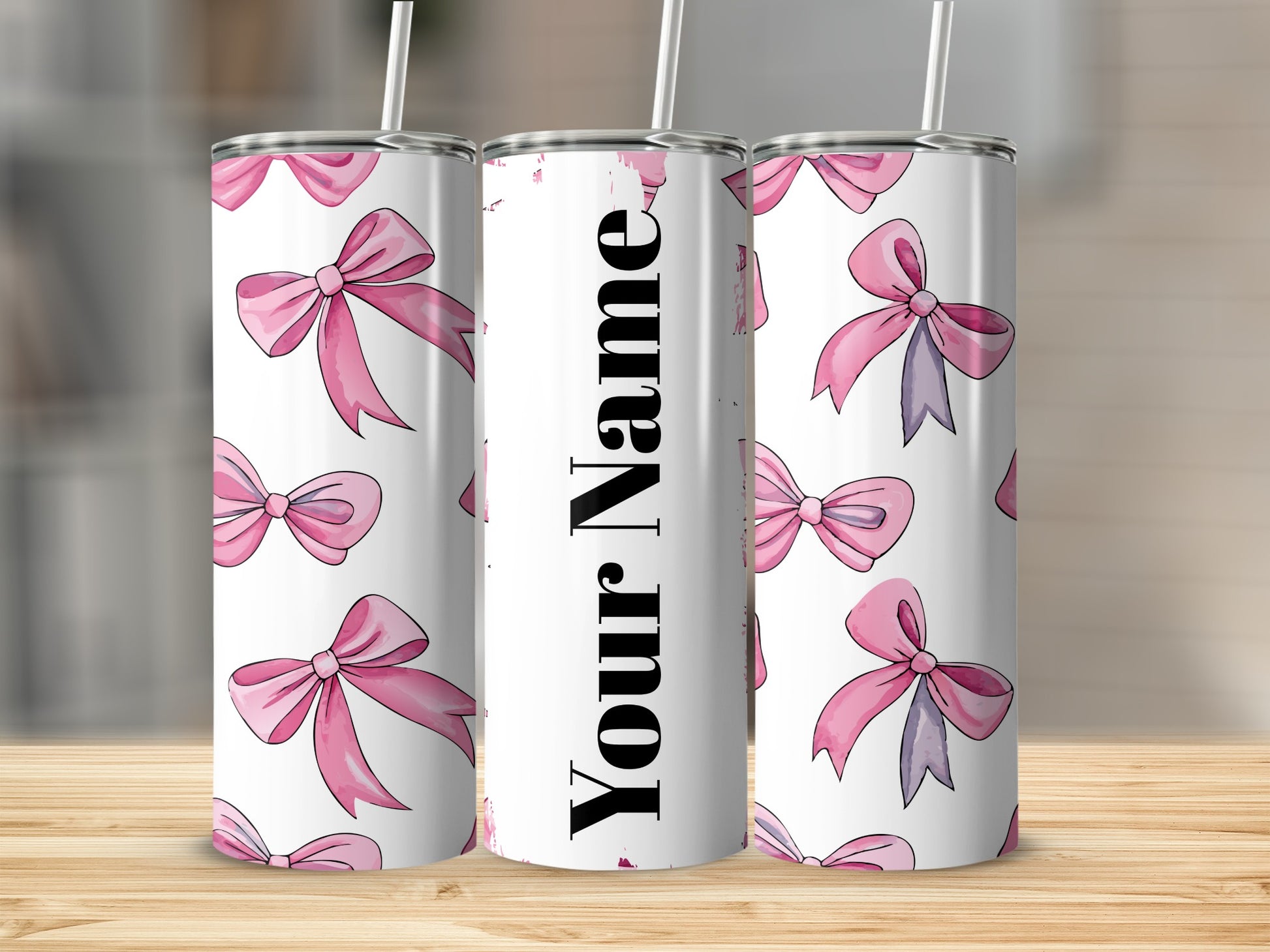 Personalized Pink Ribbon Design Tumbler with Straw