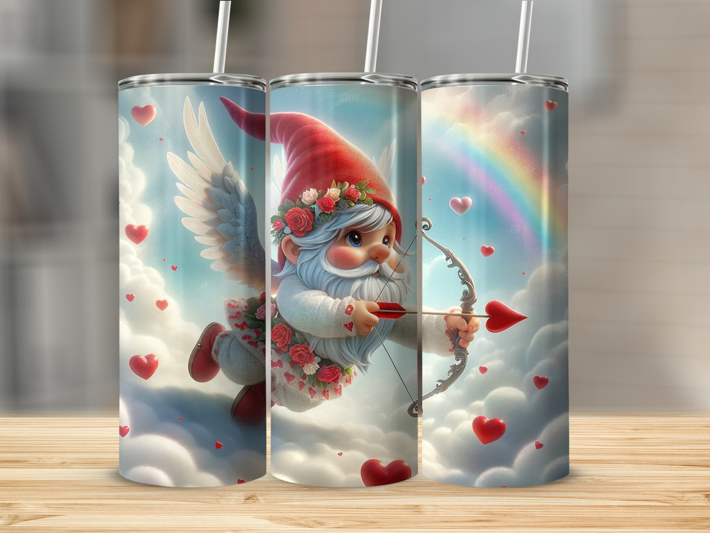 Adorable Gnome Cupid with Heart Arrows Tumbler