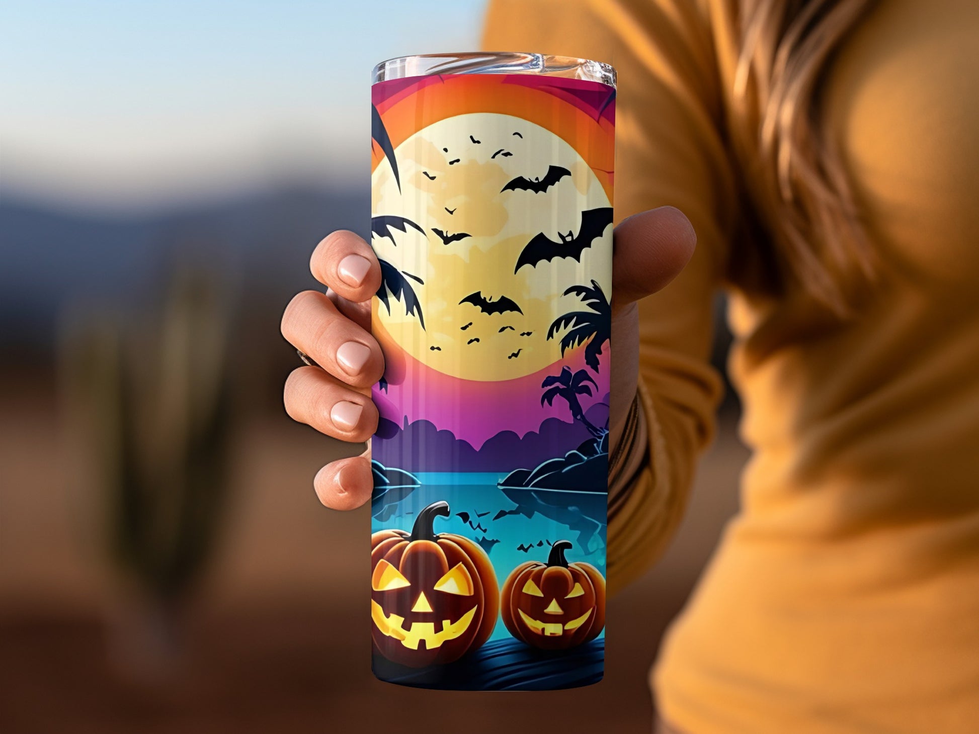 Spooky Halloween Sunset Design on Stainless Steel Tumbler