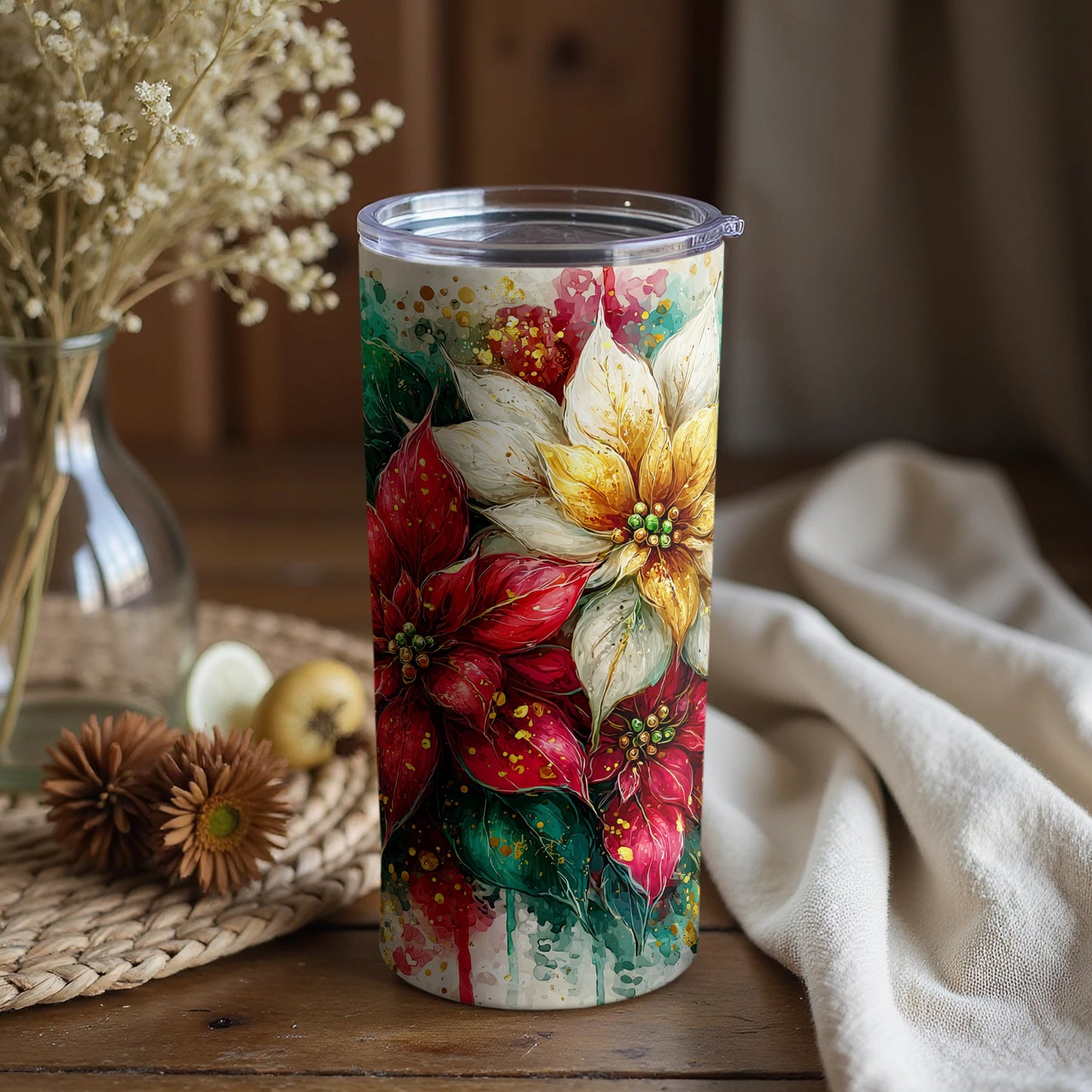Festive Floral Insulated Tumbler with Colorful Design