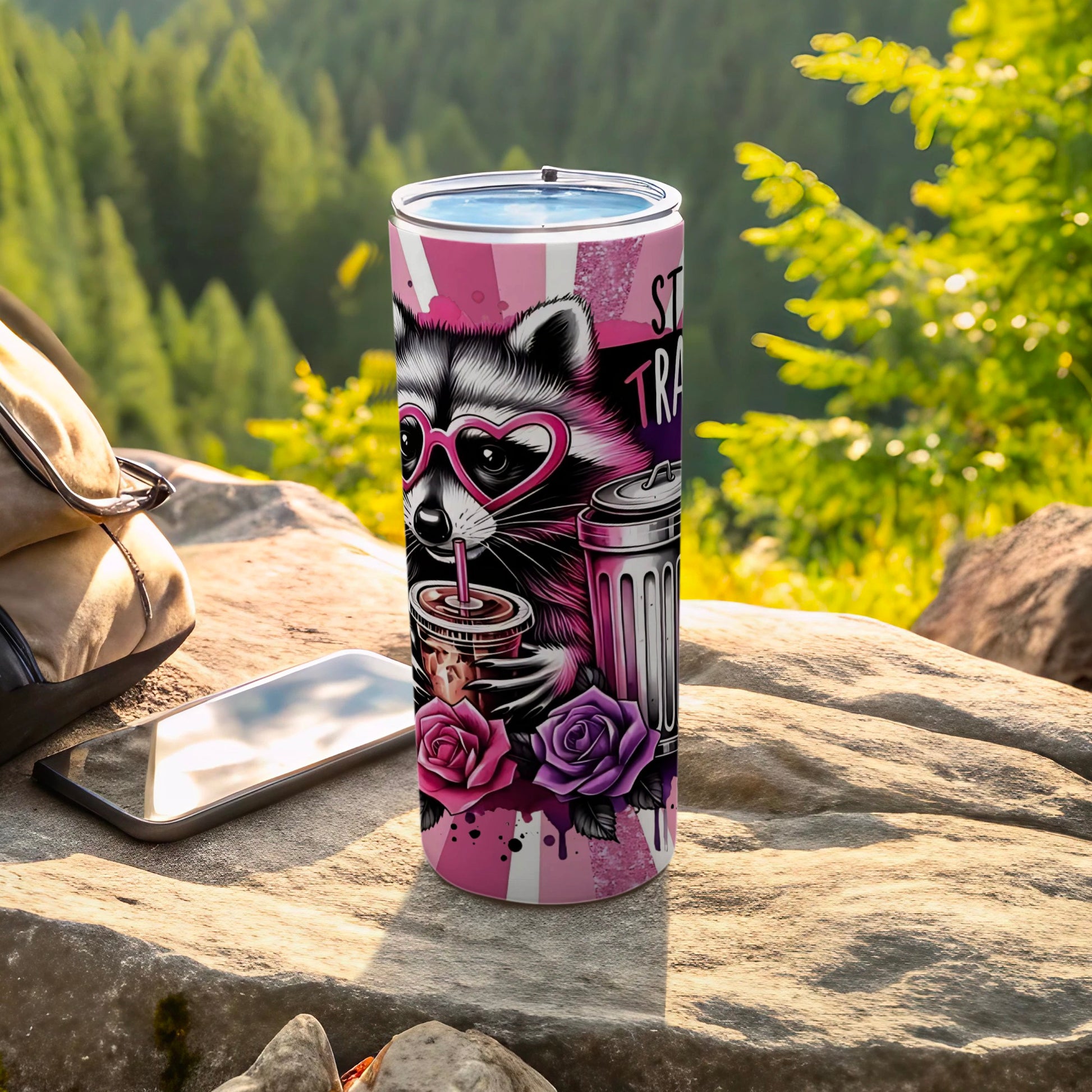 Raccoon with Roses and Heart Glasses Design Tumbler