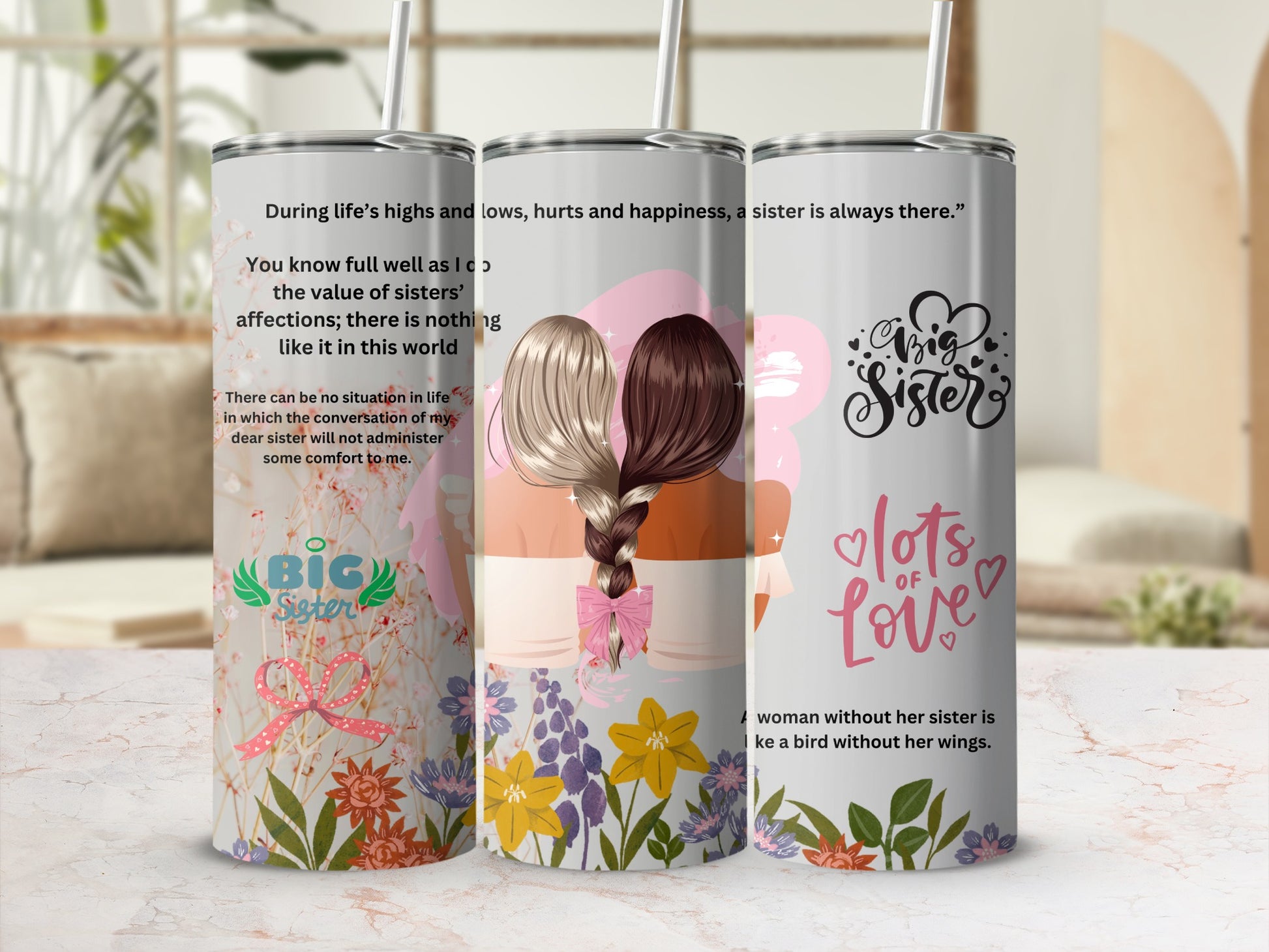 Heartfelt Sister Illustrations Tall Tumblers