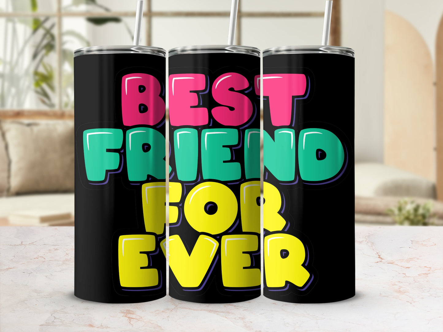 Best Friend Forever Colorful Black Tumbler Design