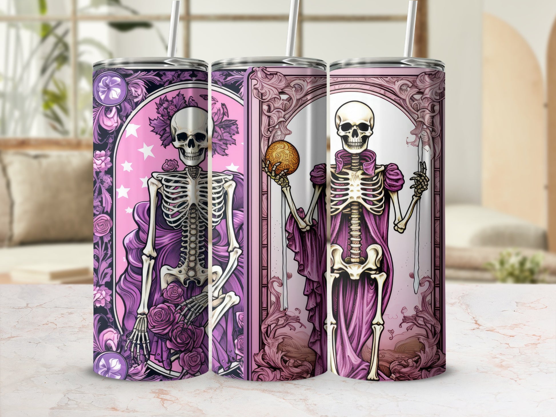 Gothic Skeletons in Purple Themed Tumbler Collection