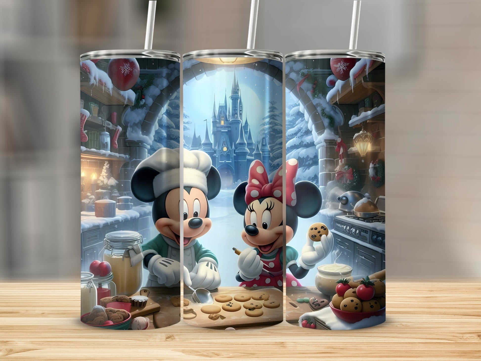 Mickey and Minnie Christmas Baking Scene Tumbler