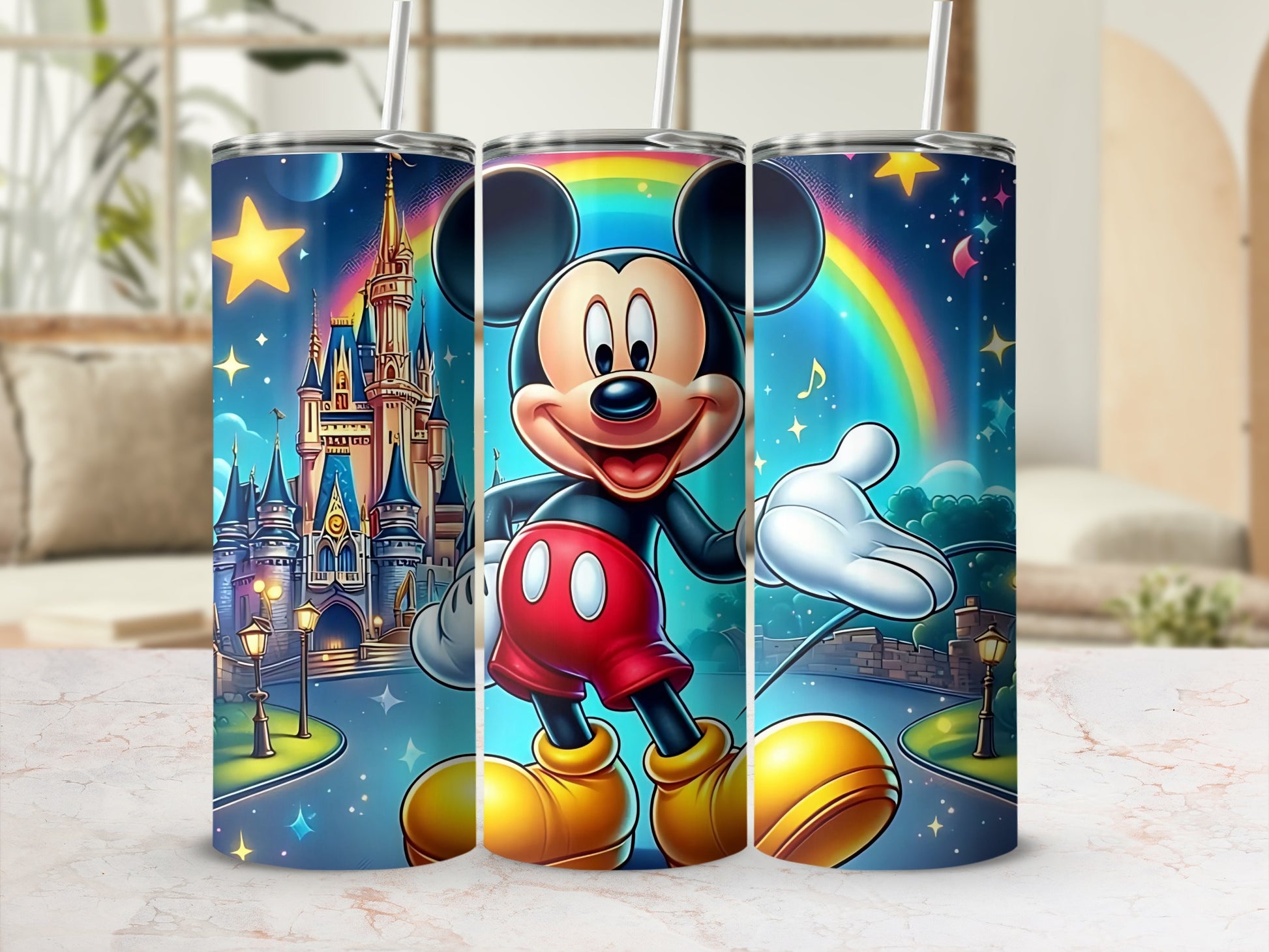 Colorful Mickey Mouse Tumbler with Castle and Stars