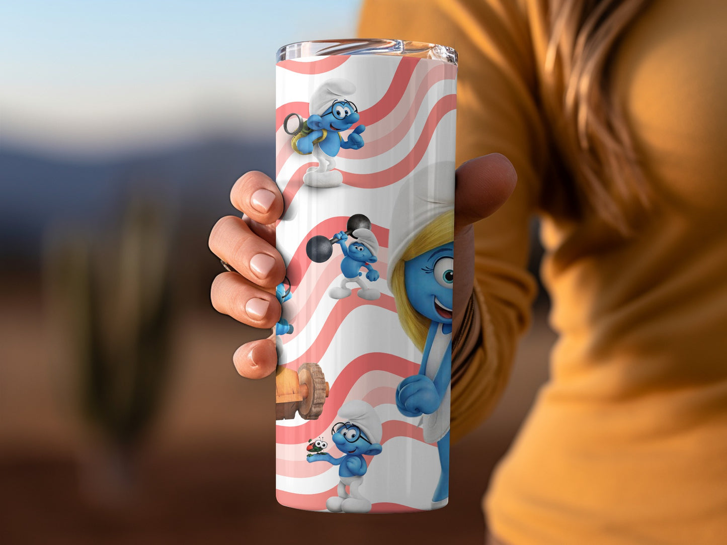 Smurfs Themed Travel Tumbler with Cute Cartoon Design
