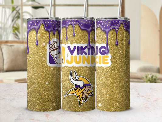 Viking Junkie Glitter Tumbler with Purple Drip Design
