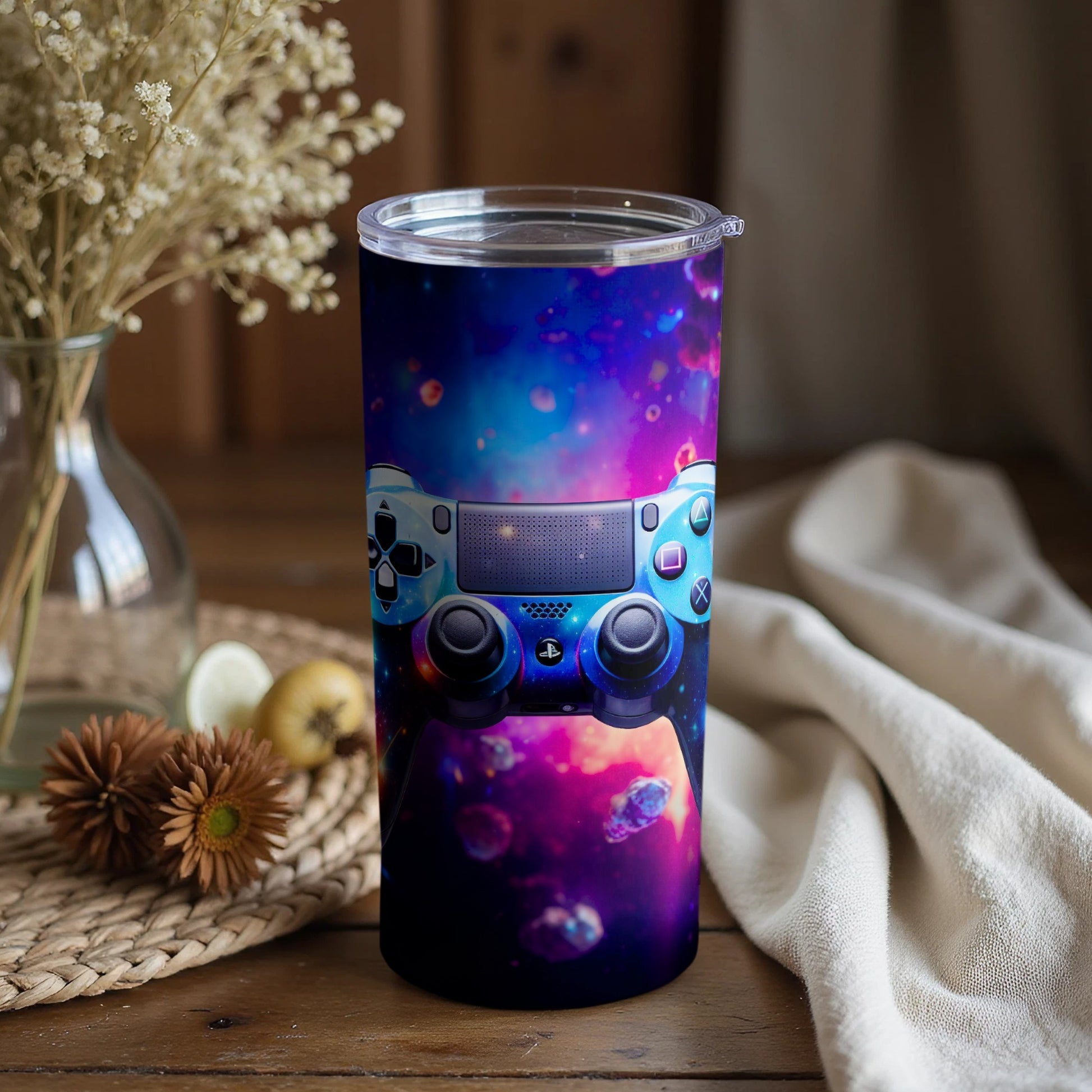 Vibrant Galaxy Gaming Controller Tumbler Cup