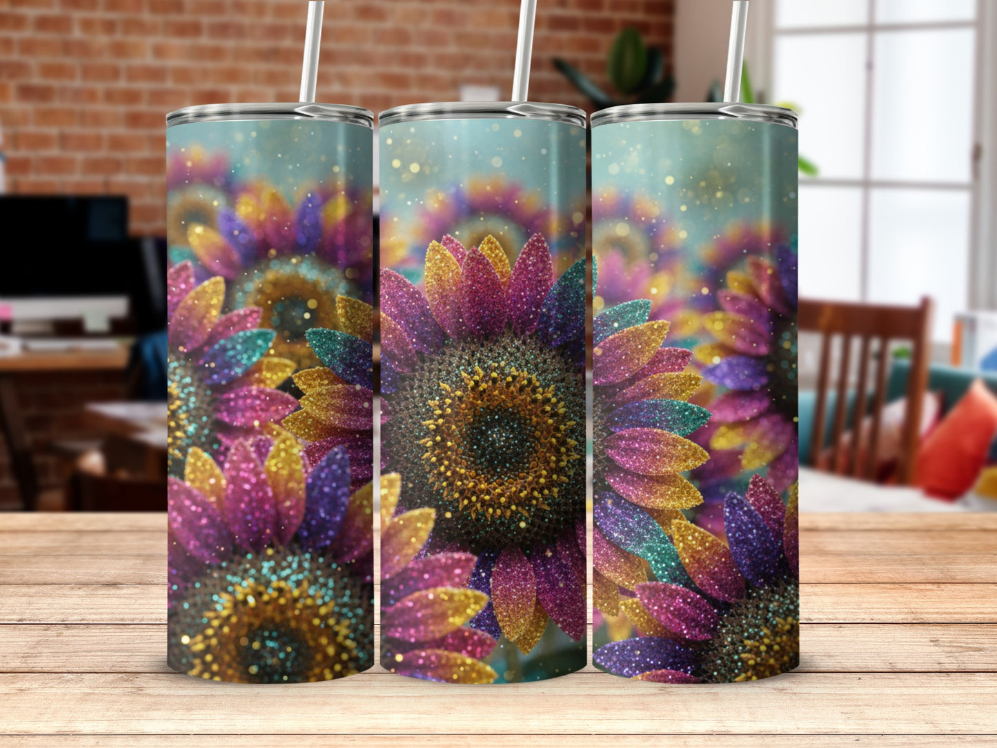 Vibrant Glittery Sunflower Design Tumbler Product