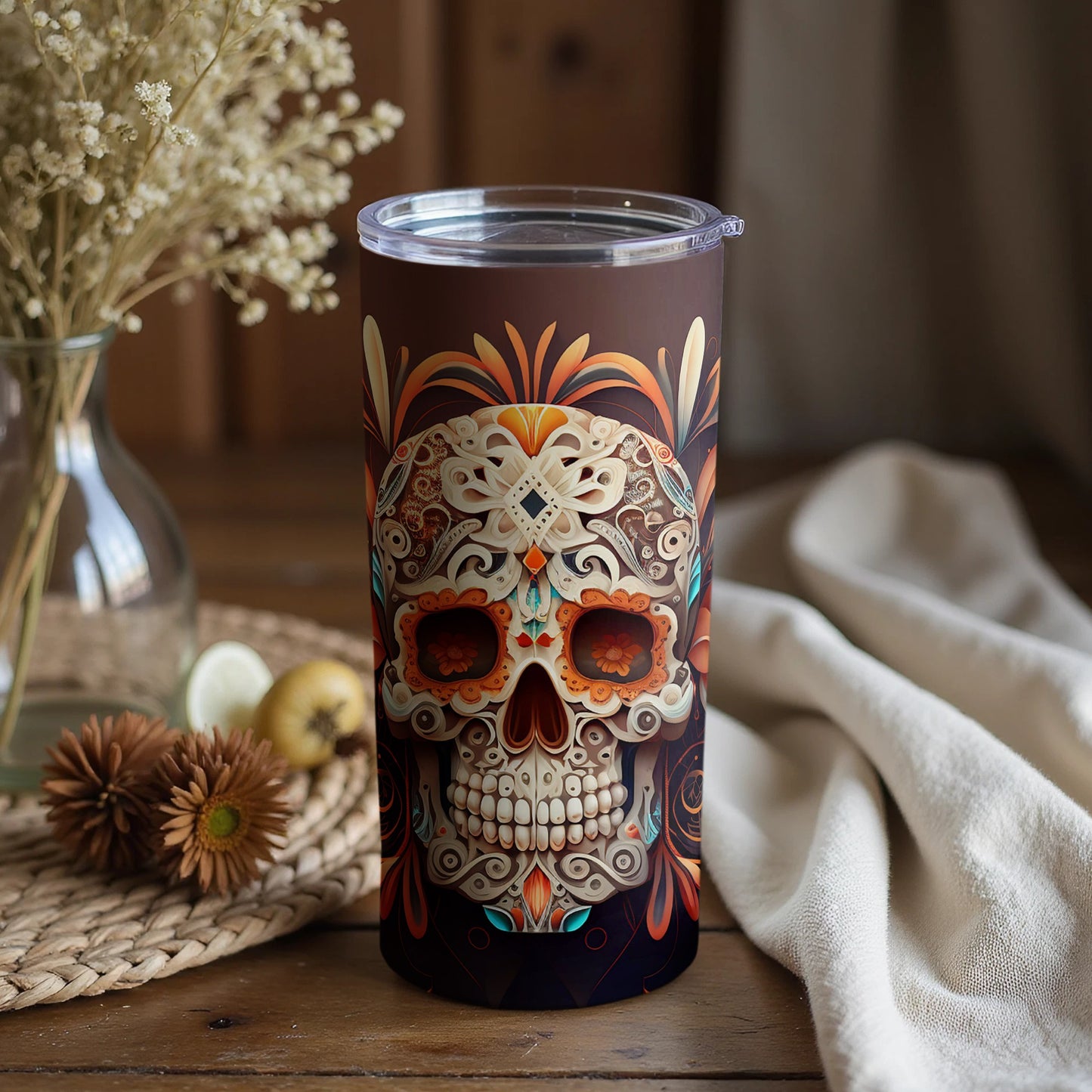 Colorful Day of the Dead Skull Insulated Tumbler