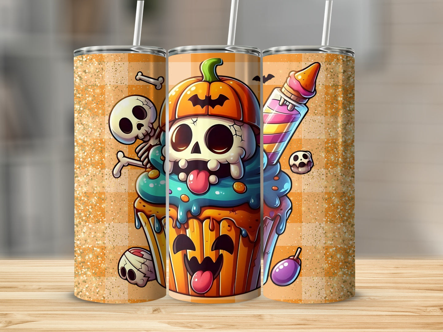 Halloween Themed Skeleton Cupcake Design Tumbler