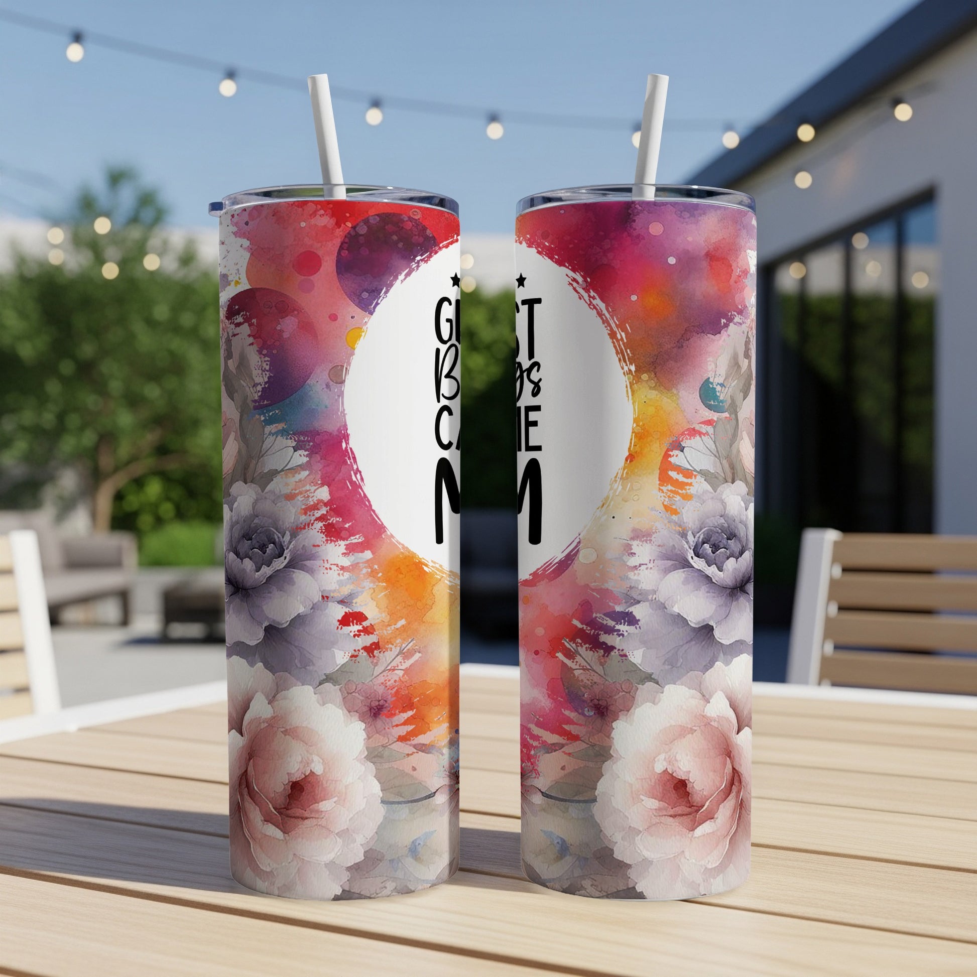 Two tumblers with floral design and "Best Grandma Ever" text.