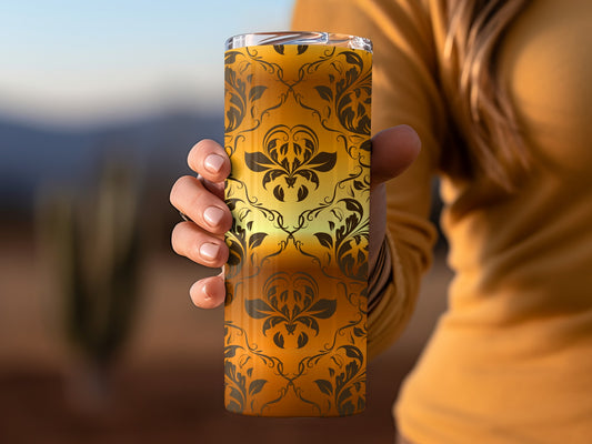 Golden Backdrop with Vintage Floral Pattern Elegant Tumblers