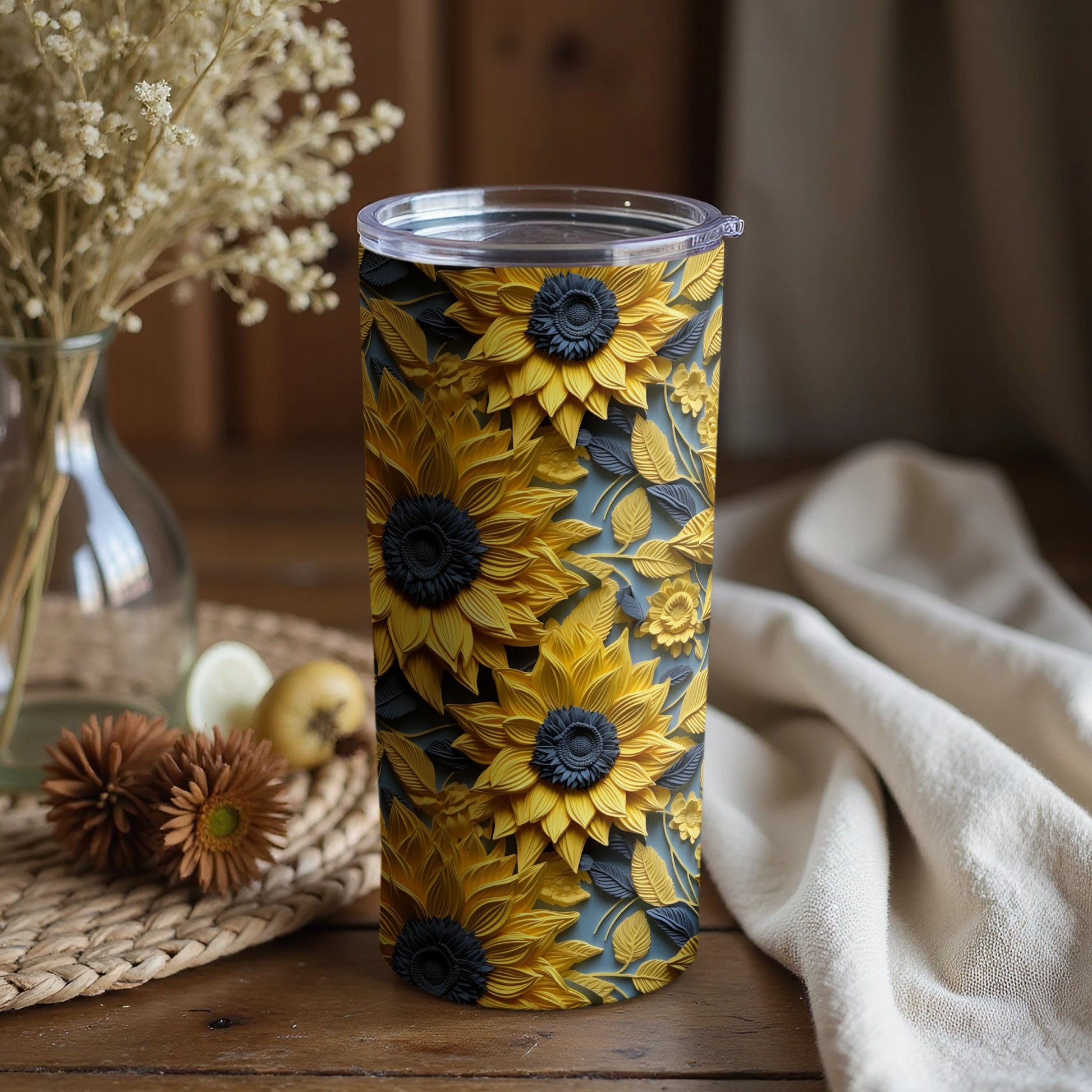 Vibrant Sunflower Design Insulated Tumbler Cup