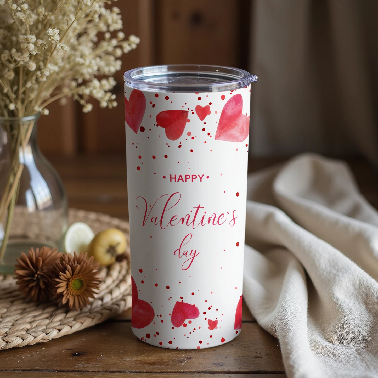 Valentine's Day Red Hearts Happy Message Tumbler